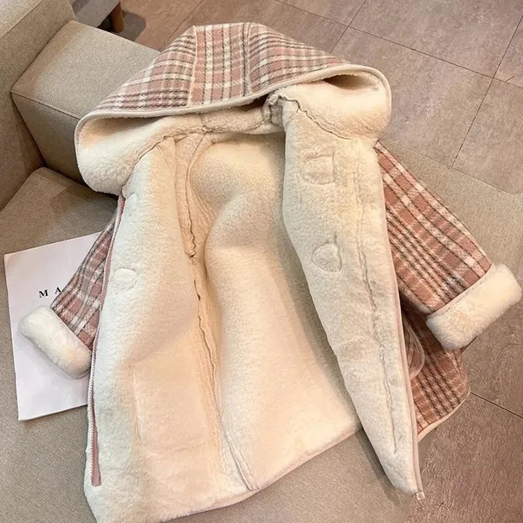 Girls' Plaid Hooded Fleece Coat - Winter Jacket for 2-9 Years, Cozy Kids Outerwear for Baby Toddler Coat for Girls