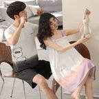 Summer Pyjamas Men Knited Cotton Pajamas Set Korean Sweet Pijamas Ladies Sexy Sleepwear Home Clothing For Youth Boy Girl