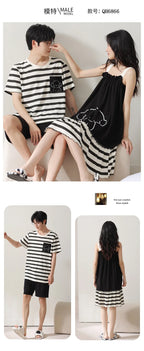 Summer Pyjamas Men Knited Cotton Pajamas Set Korean Sweet Pijamas Ladies Sexy Sleepwear Home Clothing For Youth Boy Girl