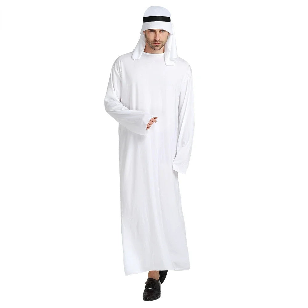 White Arabian Costume Men Robe Fancy Dress Arab Cloth Cosplay Christmas Halloween
