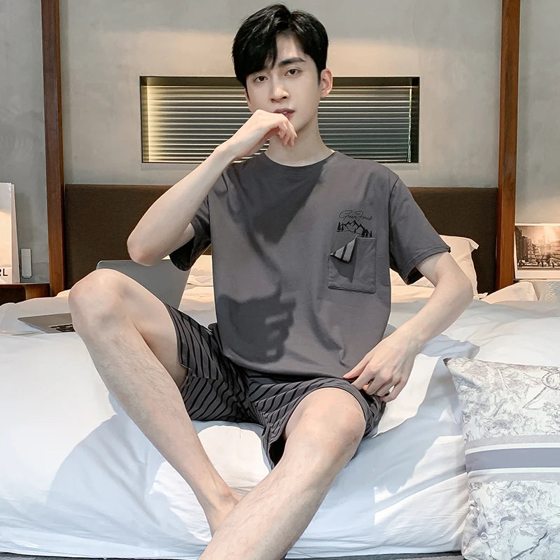 Men Pajamas Short Sleeve Shorts