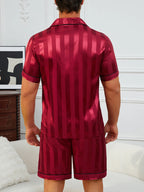 Men's Pajamas Set Summer Sleepwear Sleeve Button-Up Top & Shorts