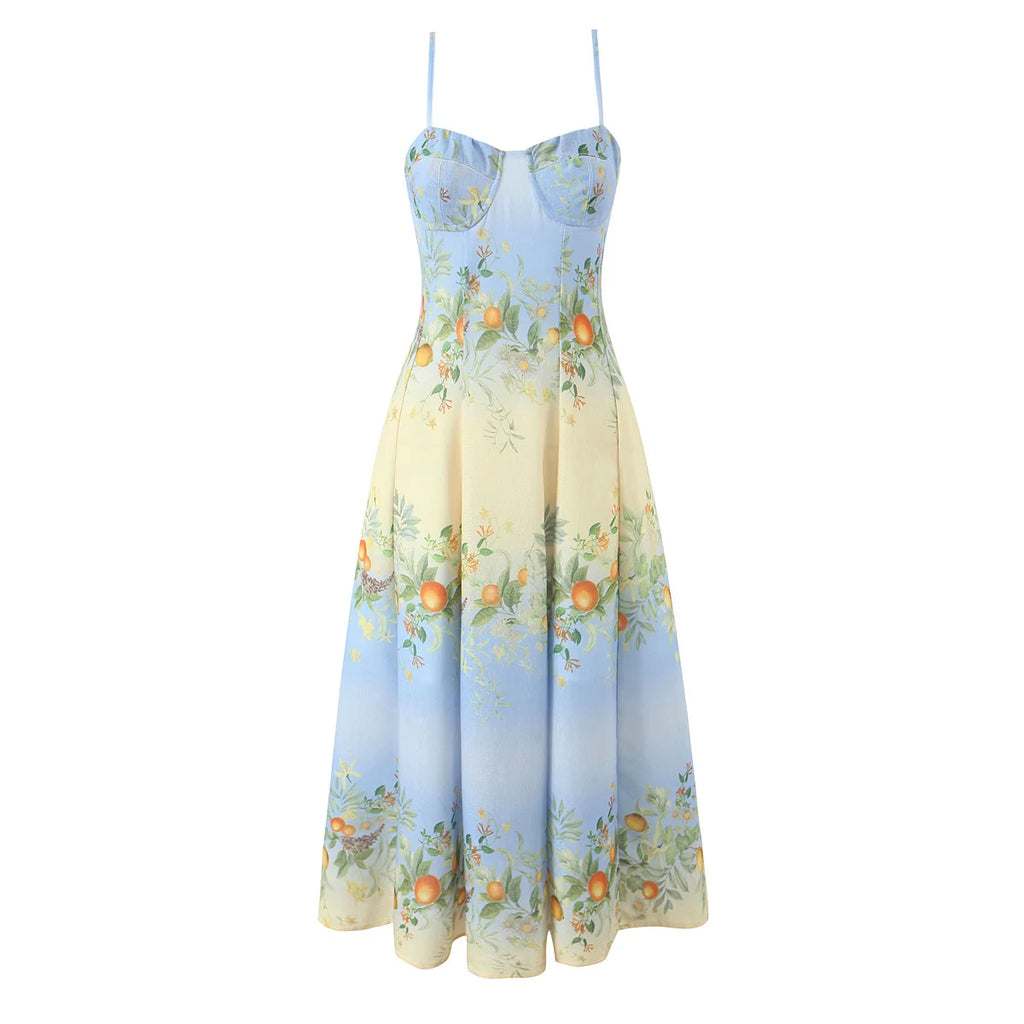 YENKYE Sexy Spaghetti Straps Floral Print Boho Dresses Women Elegant A-line Midi Summer Vacation Dress 2026 Robe