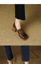 Shoes for Women Retro British Style Thick High Heels Loafers Platform Leather Shoes 2024 summer new French Square Toe Women Shoe