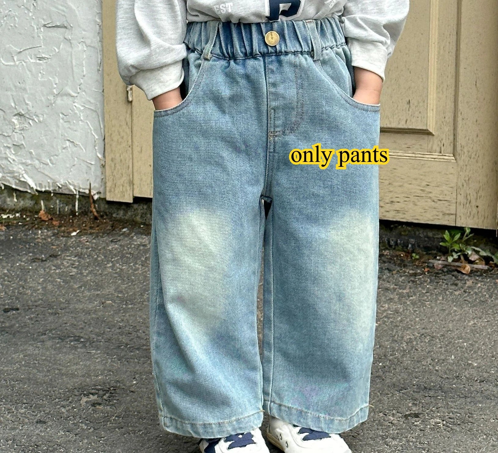 Children Wide Leg Jeans Spring Autumn Boy and Girl Elastic Waist Straight Leg Denim Pants Kids Casual Versatile Trousers A40056