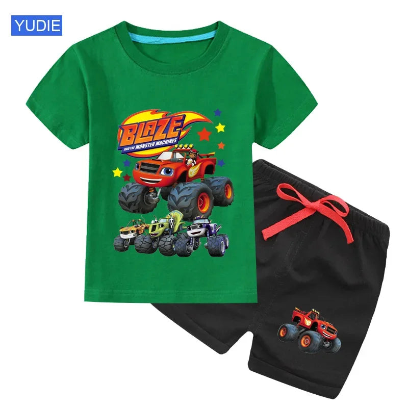 boys shirt  Baby Boy Clothes Set Cartoon Blazing Speed Cars Monster Machines