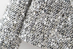 BKQU Tweed Sequined Jackets Women Casual Loose Round Neck Long Sleeved Cropped Silver Cardigan Autumn Female Warm Elegant Coats