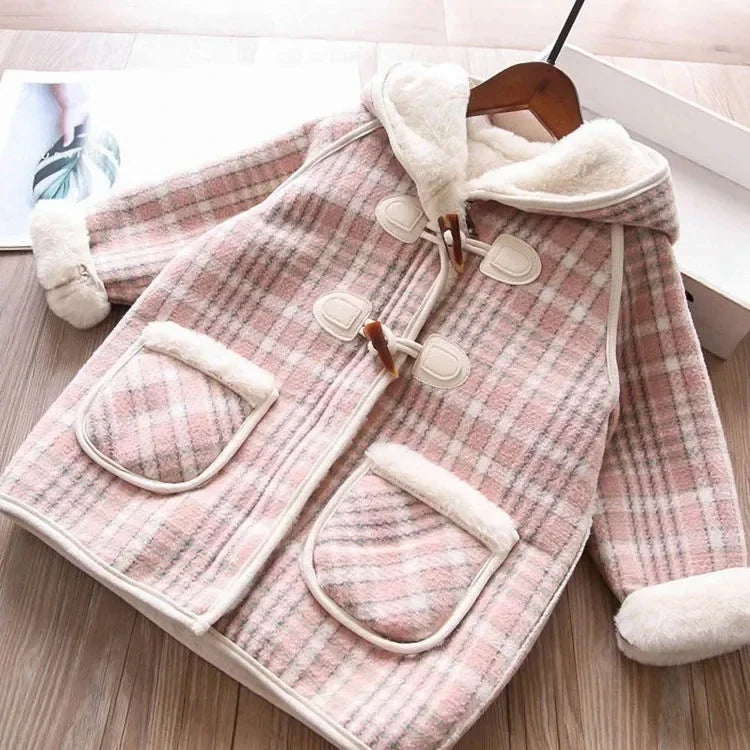 Girls' Plaid Hooded Fleece Coat - Winter Jacket for 2-9 Years, Cozy Kids Outerwear for Baby Toddler Coat for Girls