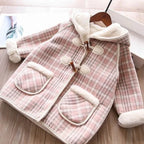 Girls' Plaid Hooded Fleece Coat - Winter Jacket for 2-9 Years, Cozy Kids Outerwear for Baby Toddler Coat for Girls