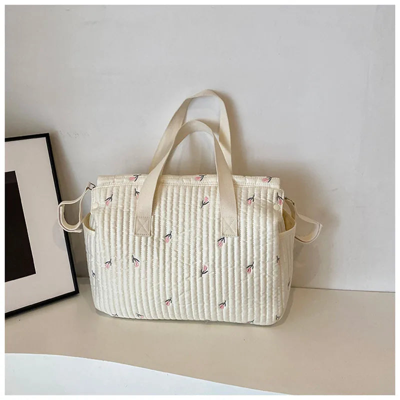New High-capacity Mummy Bag Embroidered Bear Mother and Baby Handbag Baby Bottle Diaper Portable Baby Stroller Bag