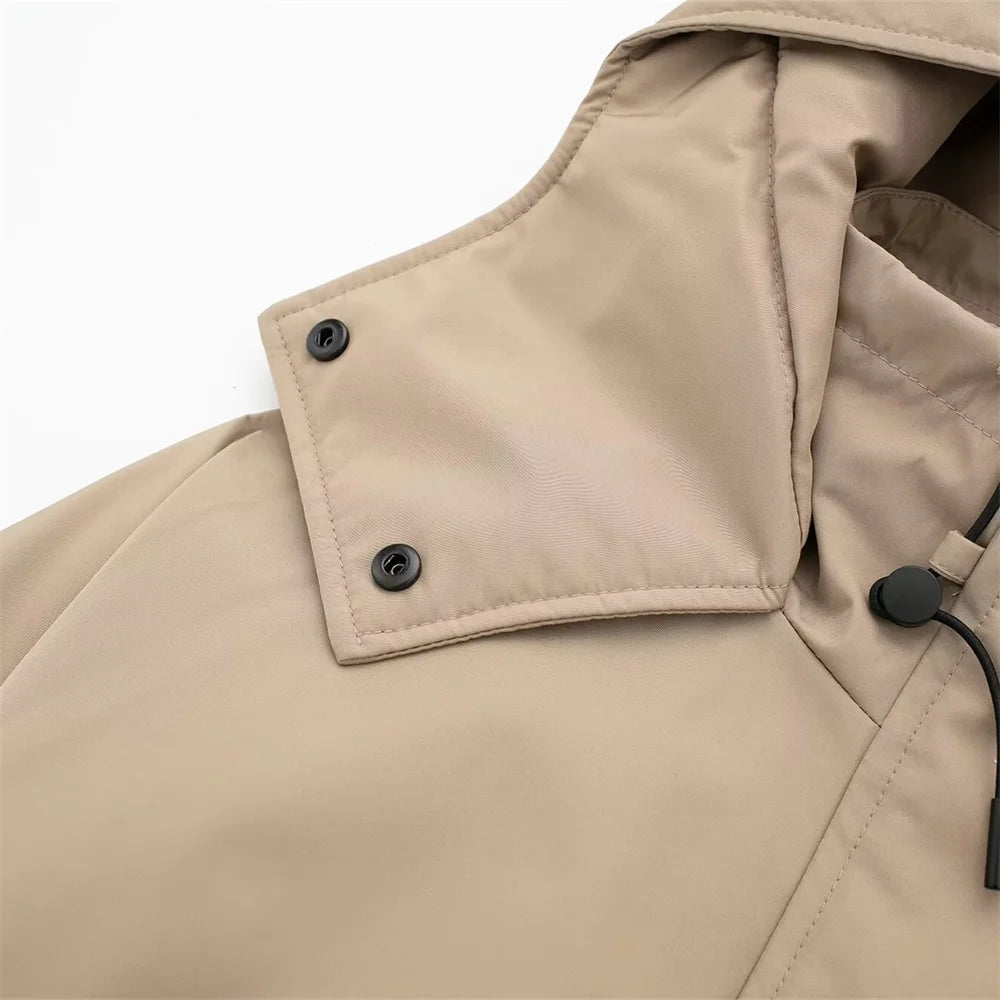 Autumn New Product Women's Stand up Collar Hoodie Long Sleeve Zipper Decoration workwear Style Short Jacket Coat