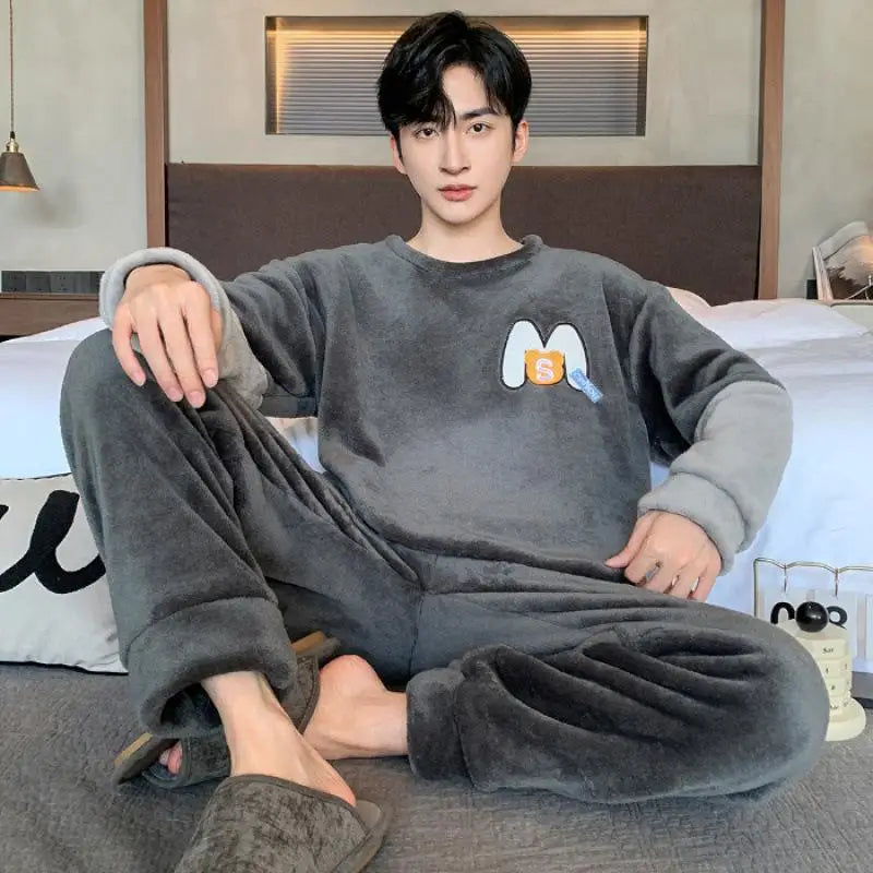 Men's Winter Pajamas Men's Sports Suit Homewear Pajamas Youth Clothes Y2K Casual Wear Full Man Tracksuit Workout Set Bathrobe