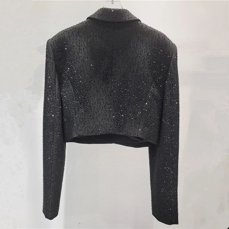 WTHT New Trendy Women's Heavy Industry Diamonds Slim Blazer 2025 Autumn Fashion Lapel Long Sleeves Jacket Female 1LS2291