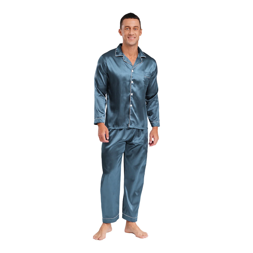 Mens Satin Pajamas Set Two Pieces Sleepwear