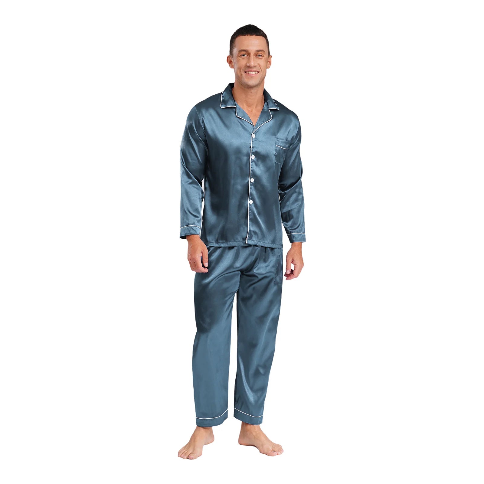 Mens Satin Pajamas Set Two Pieces Sleepwear
