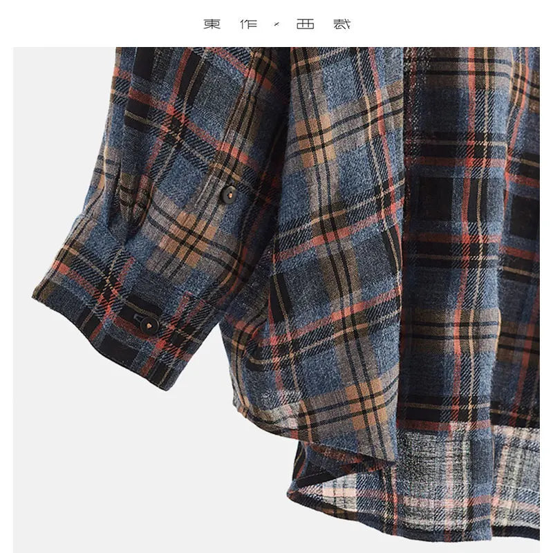 High-Quality Custom-Made Fabrics, Very Limited Quantity ~ Women's Plaid Long-Sleeve Shirt with Polo Collar, Casual Slim-Fit Loose Top, New Autumn 2025 Model