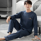 Fashion Lounge Pajamas Sets Men's Spring New Long-sleeved Tops with Trousers Cotton Homewear Comfort Simple Sleepwear Two Pieces