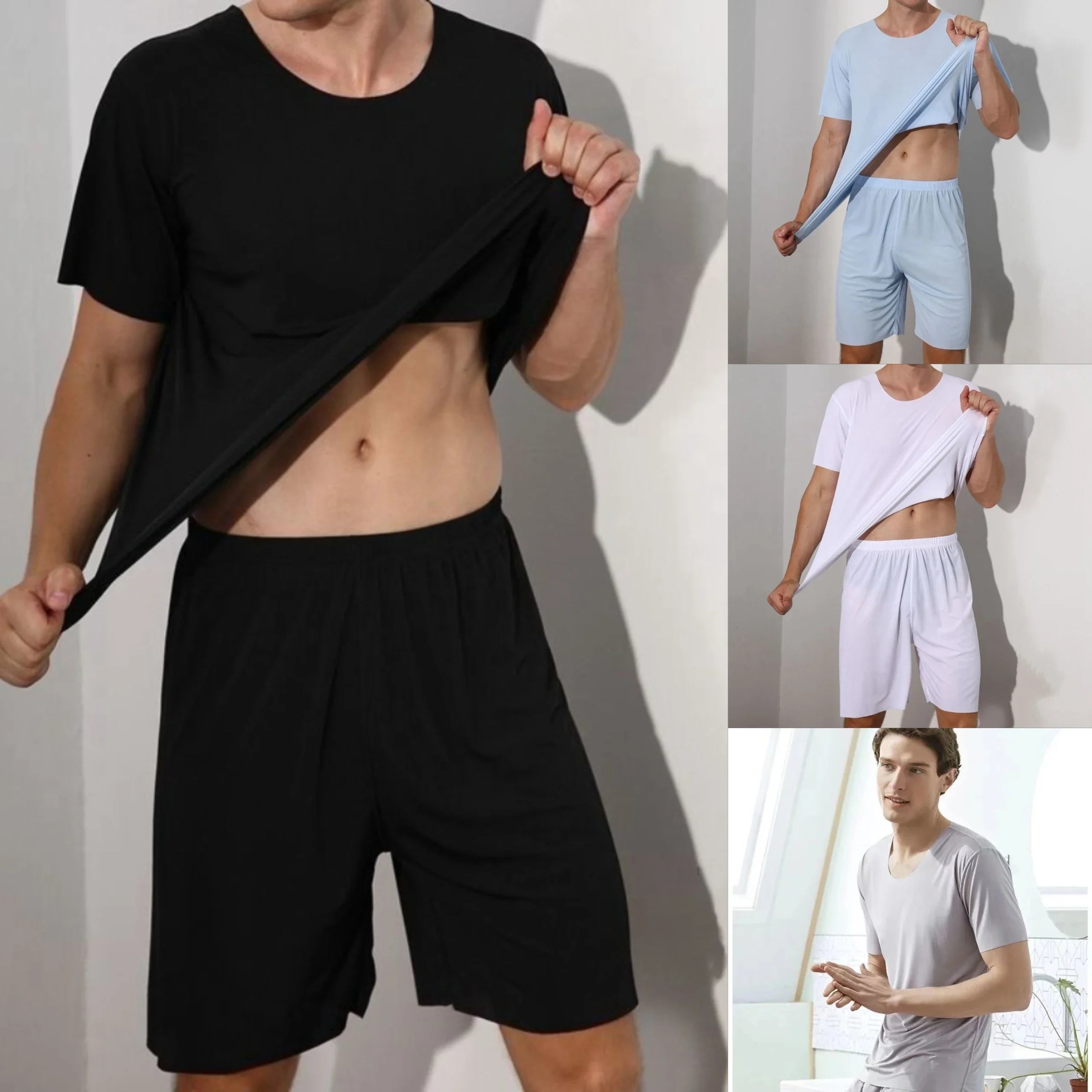 Men's two-piece ice silk pajamas