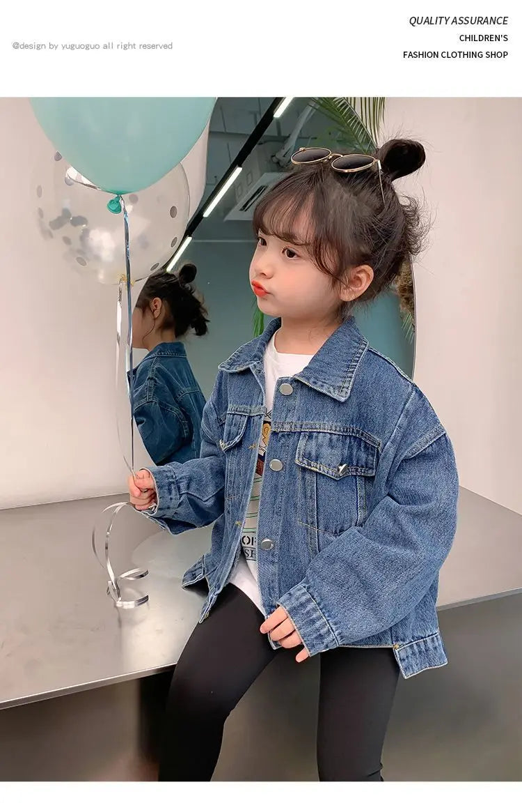 Girl Denim Jacket Spring and Autumn Children's Casual Jeans Clothes Little Girl Baby Denim Coat