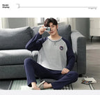 Fashion Lounge Pajamas Sets Men's Spring New Long-sleeved Tops with Trousers Cotton Homewear Comfort Simple Sleepwear Two Pieces