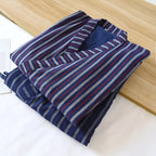 Blue Red Striped Printed Robe for Men 100% Cotton Kimono Men Bathrobe for Spring Autumn 100% Cotton Long Style Men Kimono Robe