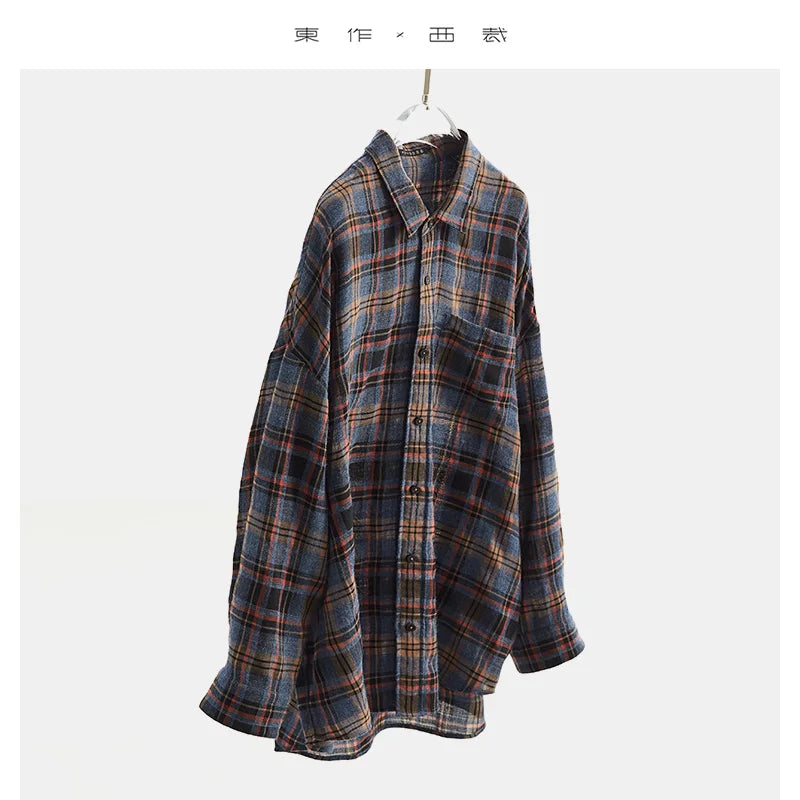 High-Quality Custom-Made Fabrics, Very Limited Quantity ~ Women's Plaid Long-Sleeve Shirt with Polo Collar, Casual Slim-Fit Loose Top, New Autumn 2025 Model