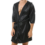 Mens Hooded Bath Robe Short Sleeve House Robe Satin Silk Lounge Bathrobes with Belt Men's Pajamas Homme Kimono Robes Sleepwear