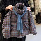 Girls' Autumn Winter Plaid Padded Jacket Warmth Coat Thicken Puffer Jacket Comfortable New Fashion Children Clothes Retro Style