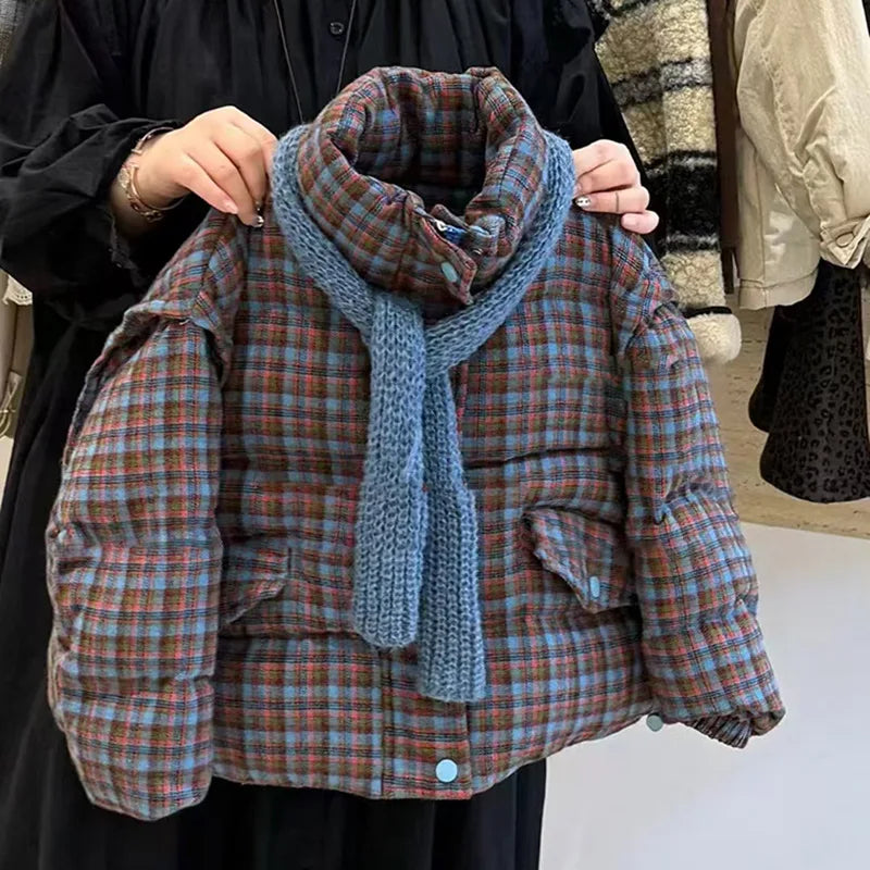 Girls' Autumn Winter Plaid Padded Jacket Warmth Coat Thicken Puffer Jacket Comfortable New Fashion Children Clothes Retro Style