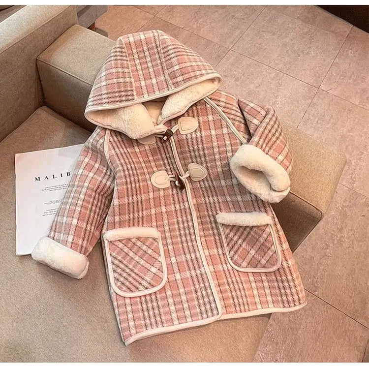 Girls' Plaid Hooded Fleece Coat - Winter Jacket for 2-9 Years, Cozy Kids Outerwear for Baby Toddler Coat for Girls