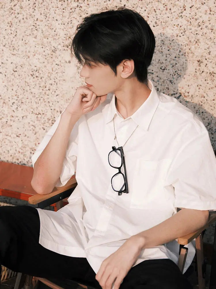 Japanese Short-sleeved Shirt Boy Boy's Stylish Brand Ins Solid Color Casual Summer Thin Retro Loose Shirt Jacket