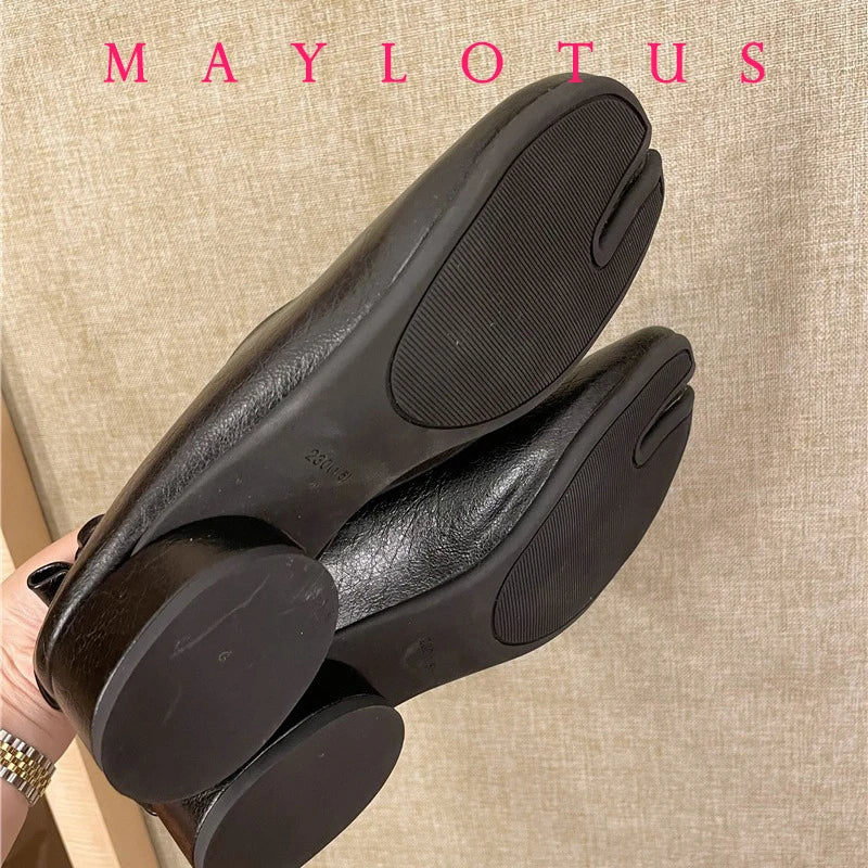 2025 Women Slip on Casual Loafers Chunky Heel Shoe Soft Moccasins Footwear New Fashion Split Toe Shoes Zapatos De Mujer