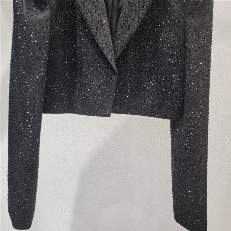 WTHT New Trendy Women's Heavy Industry Diamonds Slim Blazer 2025 Autumn Fashion Lapel Long Sleeves Jacket Female 1LS2291