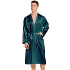 Men Long Bathrobe Sleepwear Navy Blue Silk Satin Bridegroom Wedding Robe Kimono Gown Spring Summer Home Clothes Loungewear