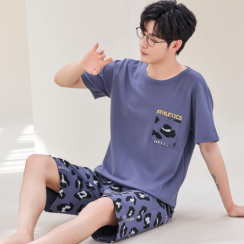 Men Pajamas Short Sleeve Shorts