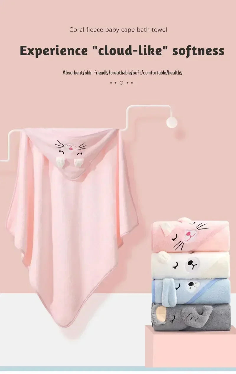 Baby Bath Towel Cartoon Animal Newborn Girl Boy Wrap Blanket Absorbent Baby Bathrobe Hooded Coral Fleece Bath Towels 0-12 Months