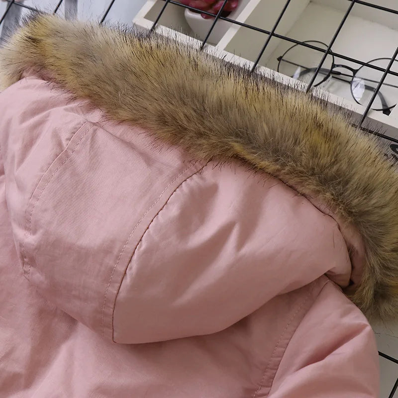 2025 Autumn Winter Girl Jacket Coat Faux Fur Hooded Plus Velvet Thicken Warm Jacket For Girl 4-14 Year Kids Teenager Girl Parka