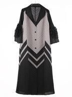 2025 Miyake Pleats Wholesale New Color Matching Splicing Dress Lapel Fashion Loose Women's Cardigan Medium and Long Dresses