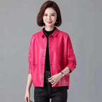 New Women Casual Loose Leather Jacket Spring Autumn Fashion Turn-down Collar Single Breasted Short Leather Motorbike Jacket
