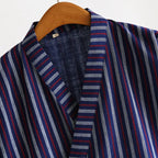 Blue Red Striped Printed Robe for Men 100% Cotton Kimono Men Bathrobe for Spring Autumn 100% Cotton Long Style Men Kimono Robe