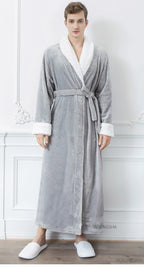 Men Winter Plus Size Long Flannel Bathrobe Warm Coral Fleece Kimono Bath Robe Night Cozy Sleepwear Women Jacquard Dressing Gown