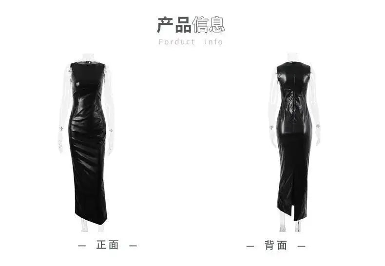 Women's Dress Autumn New PU Leather Skirt Split Long Dress Women's Wear Now