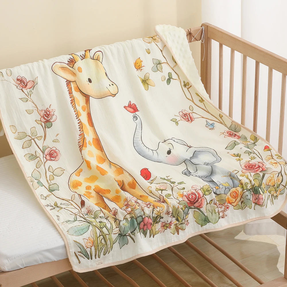 Baby A-level crepe fabric, holding the child, wrapped in a bean velvet blanket, kindergarten baby cartoon, thick and warm fabric