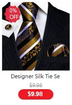 Male Luxury Neck Tie For Men Business Red Striped Silk Tie Hanky Cufflinks Set Barry.Wang Fashion Neckwear Wedding Party Casual
