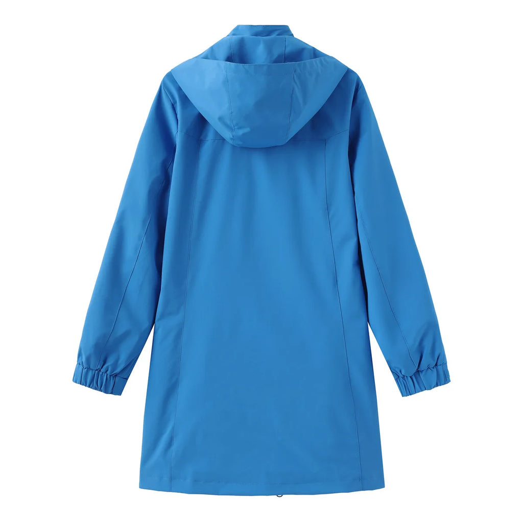 Spring Autumn Women's Solid Color Long Sleeve Lightweight Trench Coat with Detachable Hood Water-Repellent Windbreaker