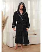 Men's Autumn/Winter New Style Comfortable Cotton Flannel Robe Luxury Open-Front Couples Robe Men's Warm Bathrobe Nightwear