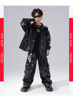 Boys K-pop Fashion Leather Jacket Street Dance Cargo Pants Girl Hip Hop Streetwear Kids Children Jazz Shiny Costume Clothes Sets