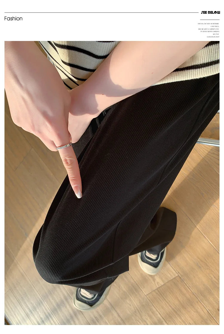 Maternity Clothings Maternity Wide Leg Pregnancy Pants Wear Trousers with Vertical Stripes Clothes for Pregnant Women