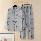 Men's Thin Cotton Pajamas Long Sve Long Pants Two-Piece Set Casual