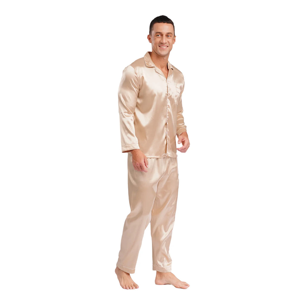 Mens Satin Pajamas Set Two Pieces Sleepwear